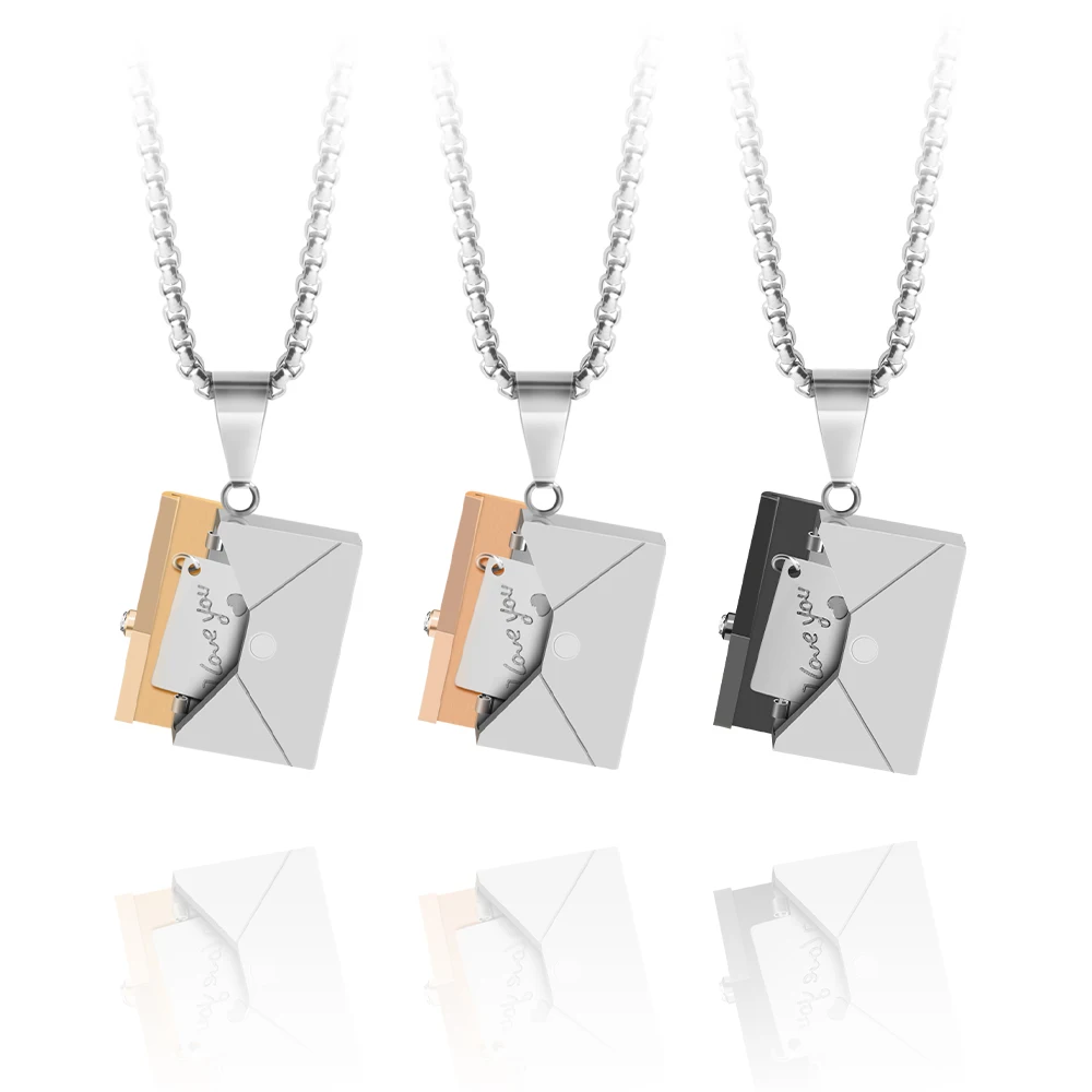 

Love Letter Envelope Pendant Necklace Stainless Steel Gold Rose Gold Confession Love You Necklace for Valentine Day Mother Day G