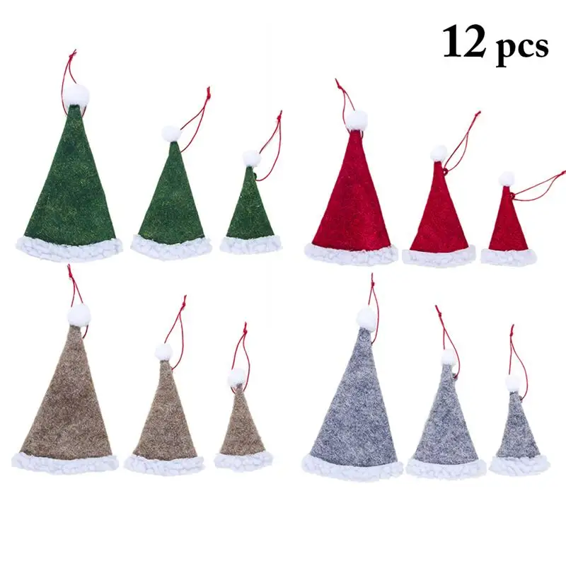 

12pcs Lovely Mini Santa Hat Christmas Tree Ornament Hanging Pendants Gifts Christmas Decora adornos de navidad