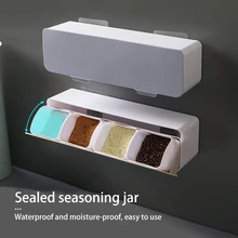Wall-Mounted Seasoning Box Contrast Color Set Kitchen Flip Cover With Spoon Quarter Grid Seasoning Box Kitchen Storage Gadgets Wall-Mounted Seasoning Box Contrast Color Set Kitchen Flip Cover With Spoon Quarter Grid Seasoning Box Kitchen Storage Gadgets