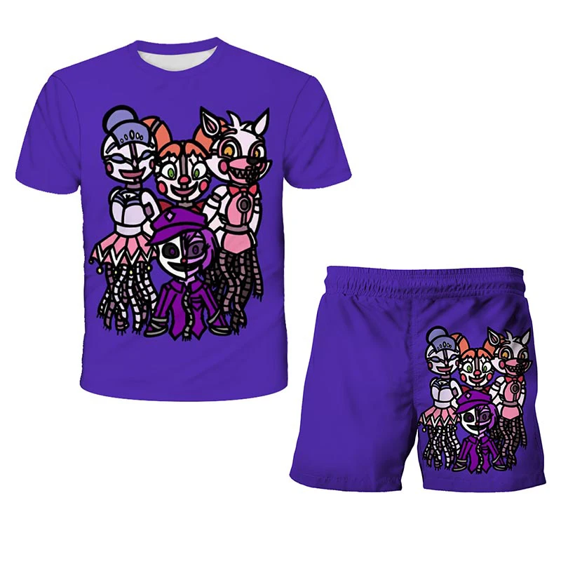 

Fnaf 3D T Shirt New Boys Girls Children Streetwear Anime Tops Boy Girl Kids Tee Clothing Summer Tops Tees +Shorts suit