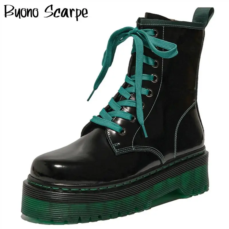 

Lace Up Platform Women Ankle Boots Genuine Leather Warm Winter Boots Thick Bottom Platform Shoes Black Autumn Ankle Boats Mujer
