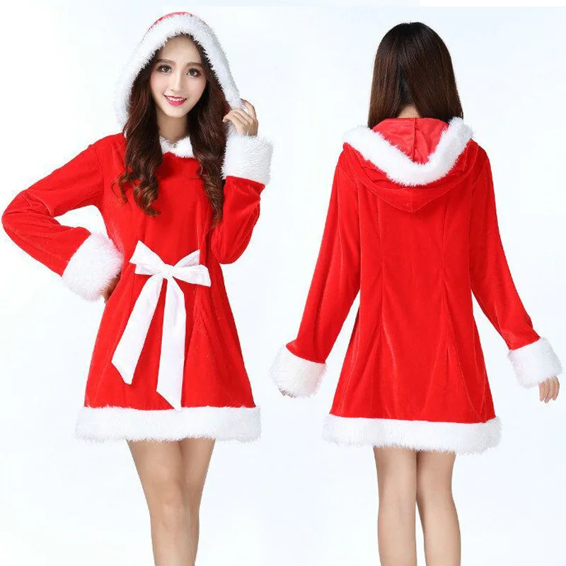 

Рождественский костюм деда мороза, девочки, женщины, семейная вечеринка, сценическое шоу, выступление, красное платье, косплей-костюм, одежд...