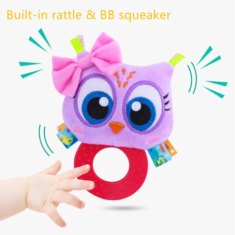 Детские мягкие плюшевые погремушки с пищалкой и прорезывателем игрушки