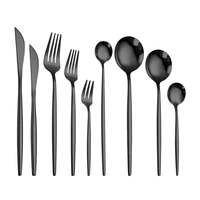 black tableware silverware cutlery set 304 stainless steel luxury flatware home fork spoon knife kitchen dinner set drop ship