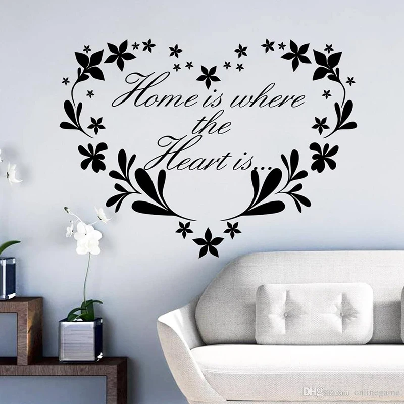 

Home Is Where Heart Is Home Decor Creative Quote Wall Decals Flower C1016