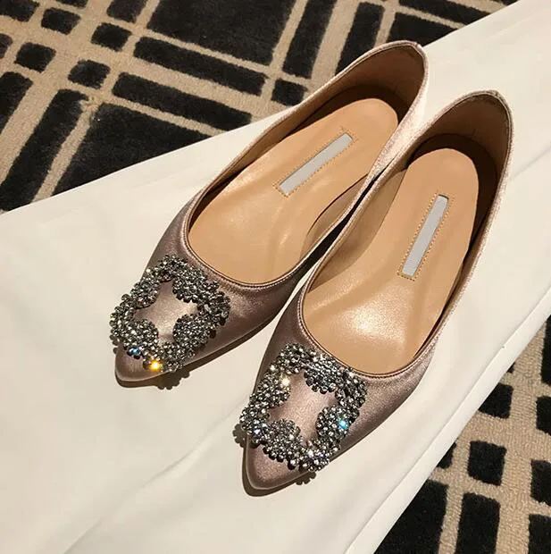 Zapatos planos con hebilla de cristal para mujer primavera otouno lujo marca Punta puntiaguda zapatos mocasines d| |