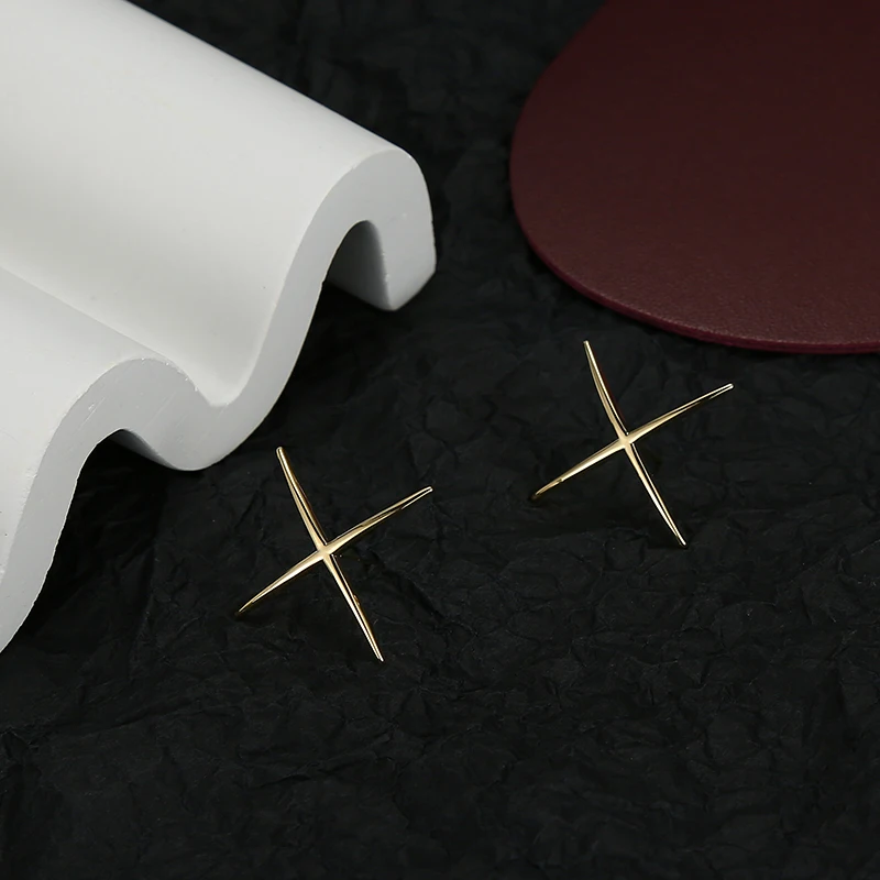 

HANGZHI 2020 New S925 Earring X-type Simplicity Fashion Temperament Design Metal Stud Earrings for Women Girls Party Jewelry