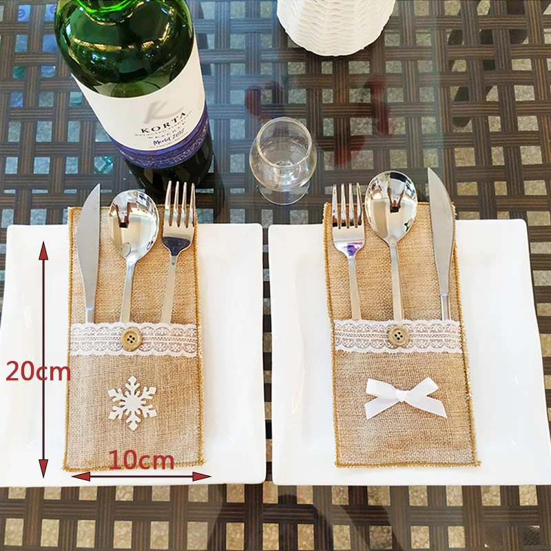 10 шт. рождественские белые льняные кружевные столовые приборы столовый столик