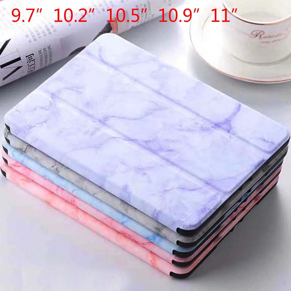 

Marble Case For iPad Pro 11 air 2 3 4 9.7 10.2 10.5 10.9 2021 2018 PU Leather TPU Shockproof Pencil Slot 3 Fold Stand Cover Skin