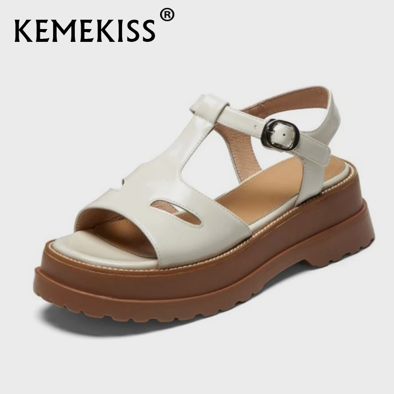 

KemeKiss/2021 из натуральной кожи; Женские босоножки; Туфли с пряжкой на ремешке и открытым носком; Обувь на толстой подошве в сдержанном стиле на ...