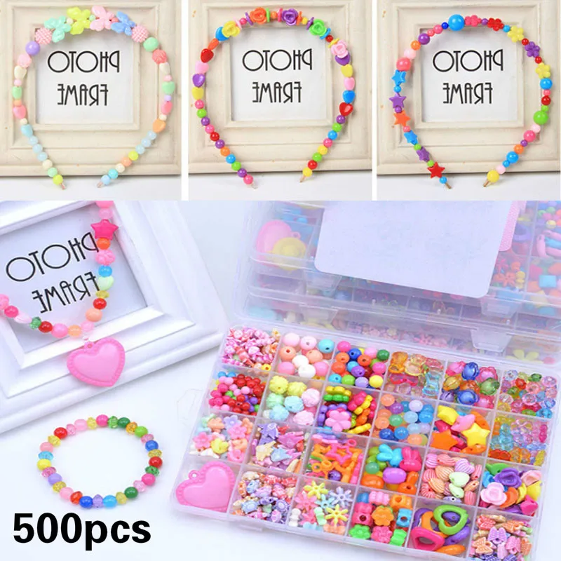 

Children DIY Handmade Beaded Children's Toy Creative Loose Spacer Beads Crafts Making Bracelet Necklace Jewelry Kit Girl Gift