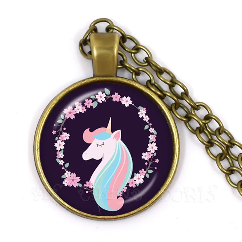 

Trendy Necklace Unicorn Pattern 25mm Glass Dome Cabochon Pendant Necklace For Women Handmade Jewelry Party Gifts For Kids