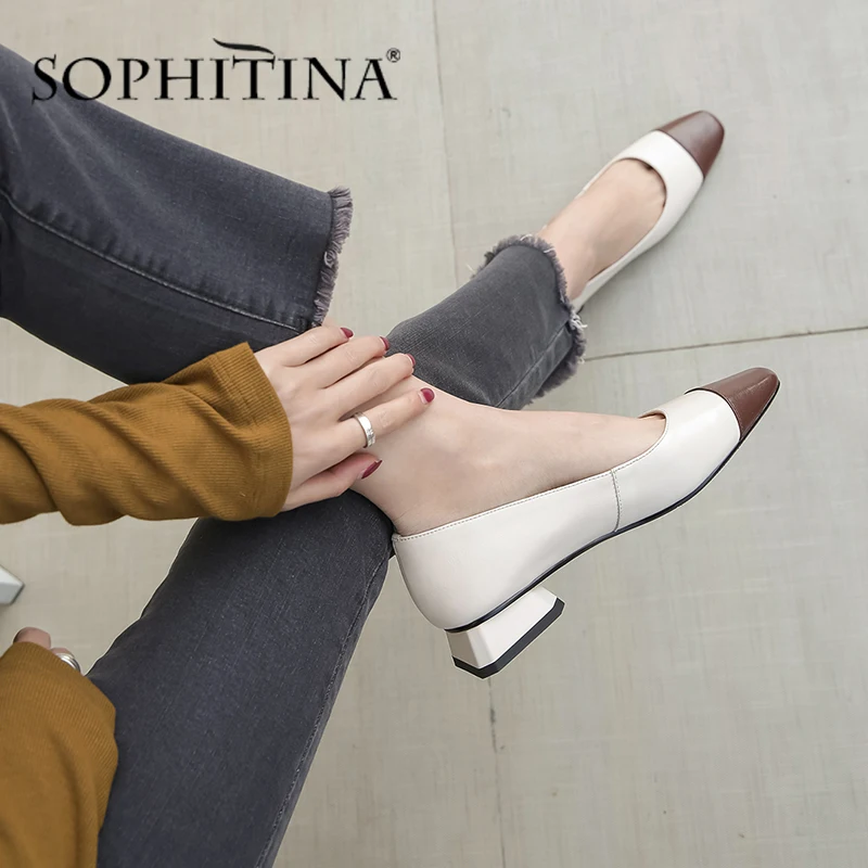 

Женские офисные туфли SOPHITINA, лодочки из коровьей кожи, квадратный носок, Нескользящие, удобная выразительная обувь, разные цвета, PO500