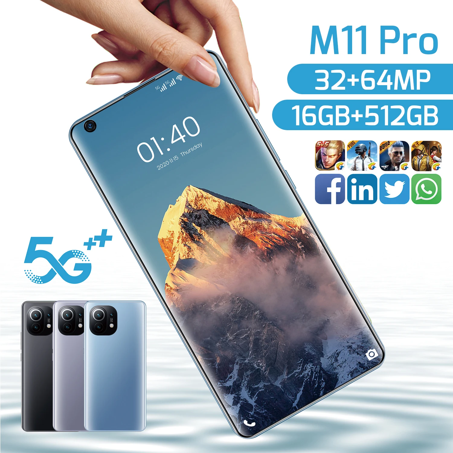 Galaxy-Tel&eacute;fono M&oacute;vil Inteligente M11 Pro, celular con pantalla completa de 7,3 pulgadas, 6800mAh, 10 n&uacute;cleos, 16 + 512GB, 32MP + 64MP, SIM Dual, 5G, Android, oferta-2