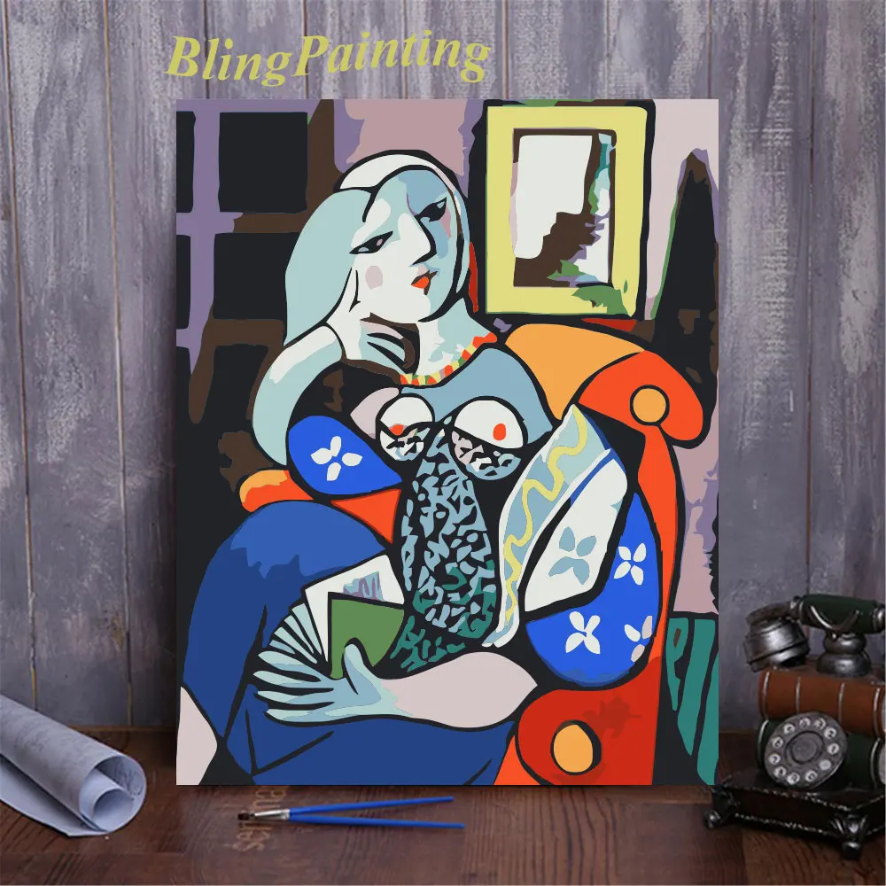 

DIY Frame Oil Painting By Numbers Abstract Pablo Picasso On Canvas For Adults Acrylic Paint Kit Wall Art Nordic Home Decoration