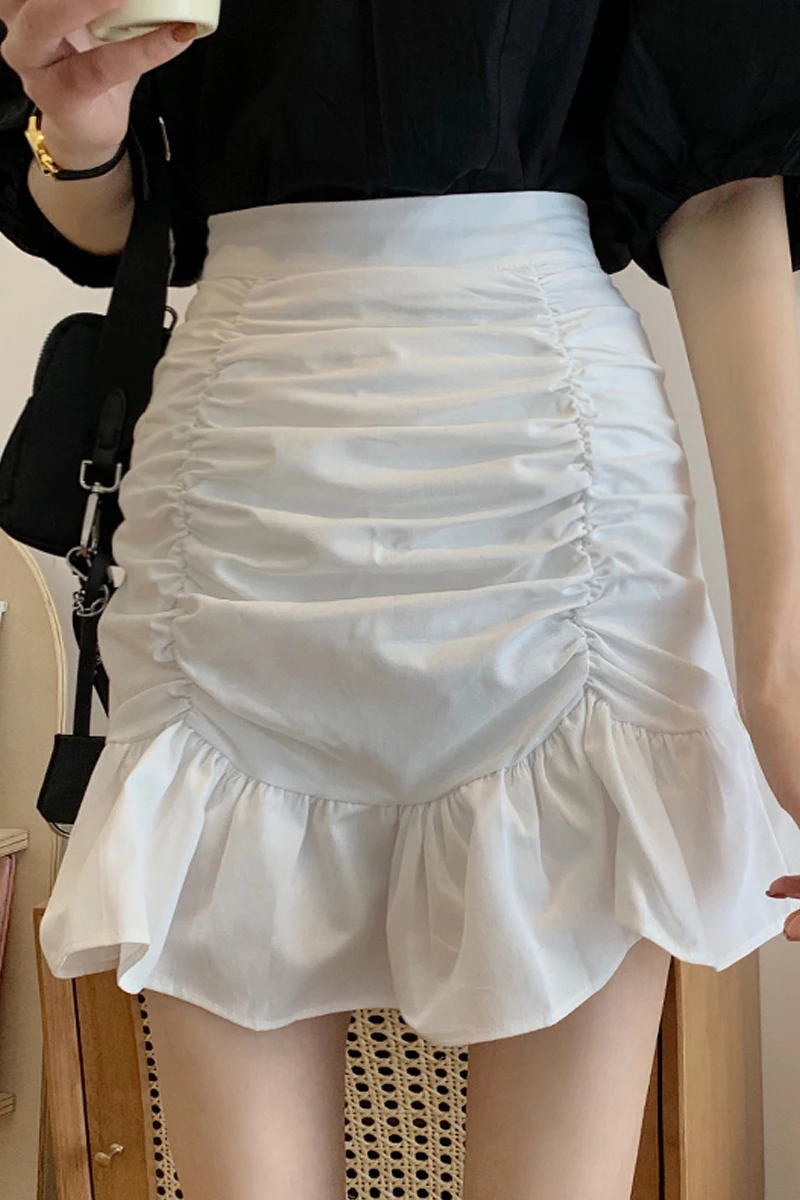 

White skirt women's summer wrap buttock fishtail 2021 new high waist slim A-line skirt hot girl short skirt