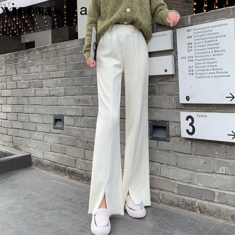 

Women Wide Leg Pant High Waist Split Pants 2020 Spring Autumn Fashion Female Solid Loose Long Trousers Spilt Straight Pantalons