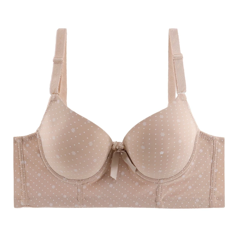 Beauwear корсет бюстгальтер B C чашка 6 крючков и глаз полный охват бюстгальтеры для женщин Мягкий пуш-ап Bh точка печати размера плюс 38 40 42 44 - Цвет: Apricot