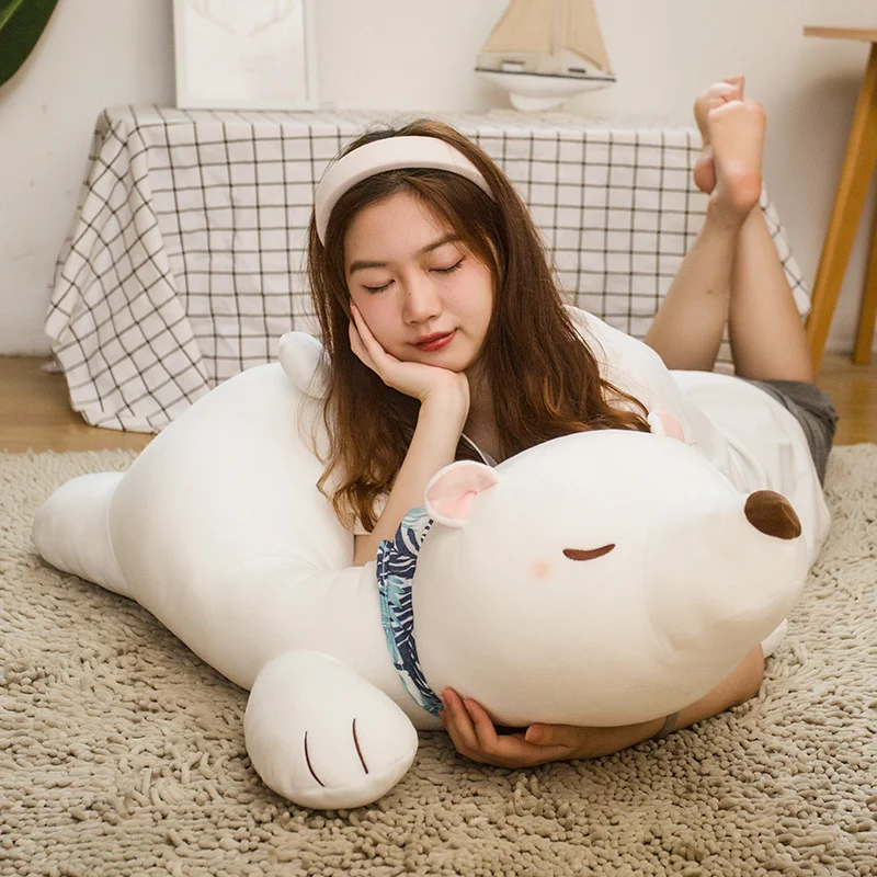 

60/80/100cm New Kawaii Scarf Polar Bear Plush Doll Baby Soft Stuffed Sleeping Bear Animal Plush Toys Pillow Kids Cartoon Gifts