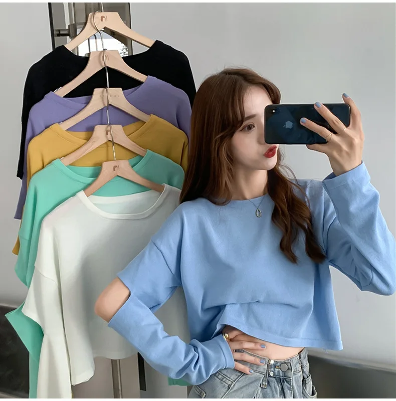 

Student Jacket Short Korean Version Of The Wild Long-sleeved T-shirt Female Ins loose 2021 Autumn New Women's Clothing Forei