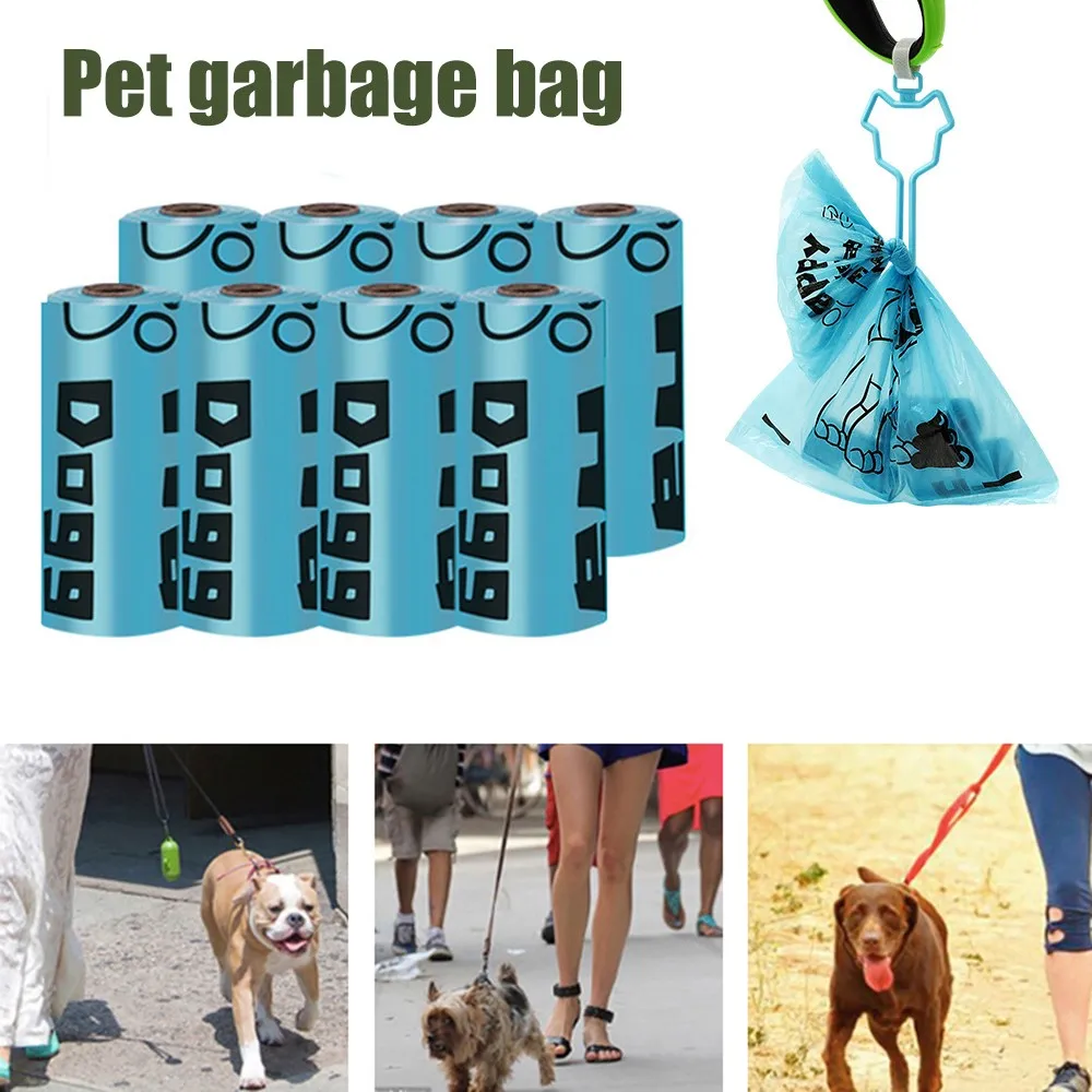 

8Roll Dog Poop Bags Set Leak Proof 1.5 Silk Thickening Tear Resistant Letter Pattern Biodegradable Dog Waste Bags for Running