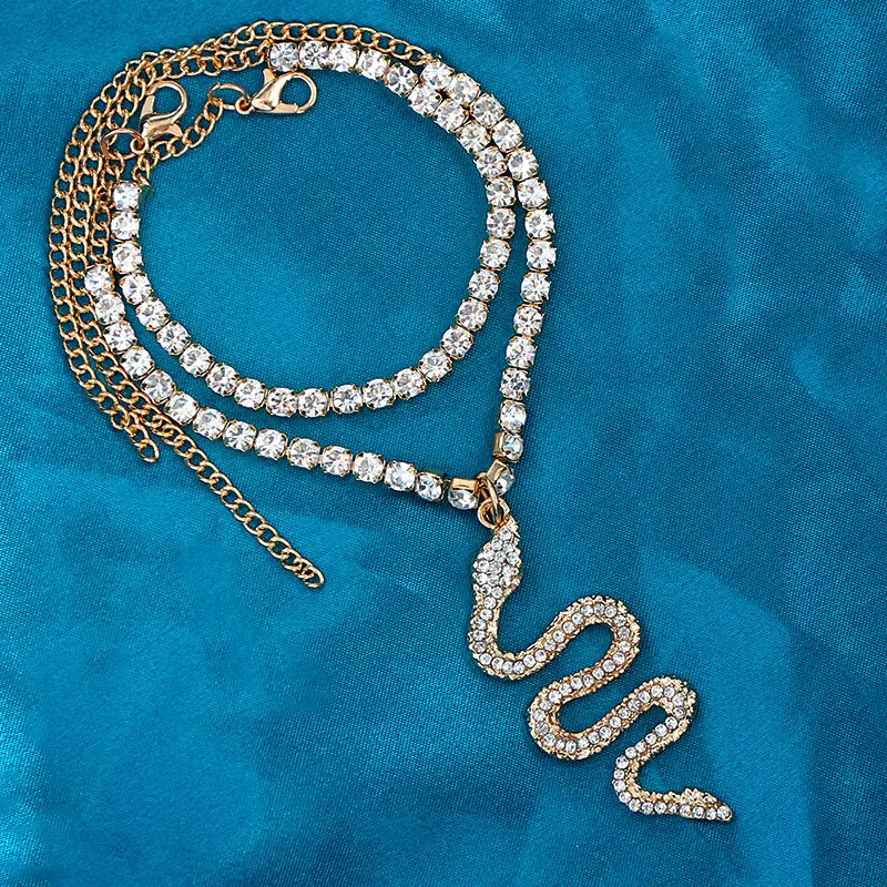 

Trendy New Tennis Chain Snake Rhinestone Anklet Bracelet for Women Gold Color Crystal Pendant Anklet Beach Barefoot Foot Jewelry