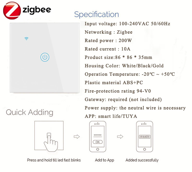 

1/2/3/4 Gang Zigbee Smart Touch Switch Smart Home Wall Button For Alexa Google Home EU Standard Smart Life APP Timing Remote