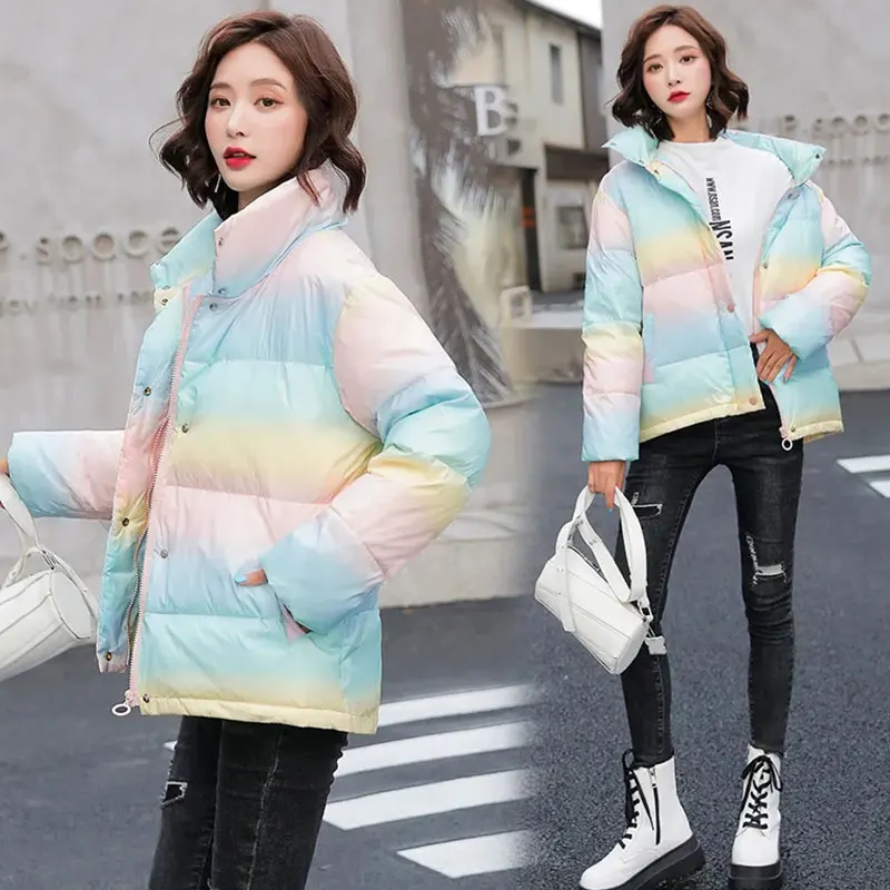 

Женский пуховик, новинка 2021, яркие короткие парки, модная Корейская куртка со вкусом хлеба, Женское зимнее пальто, толстый теплый топ
