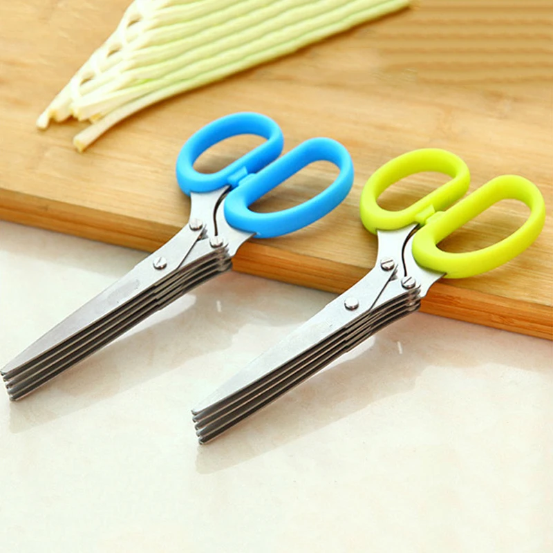 Multi-Functional Stainless Steel Kitchen Knives 5 Layers Scissors Sushi Shredded Scallion Cut Herb Spices Cooking Tools | Дом и сад