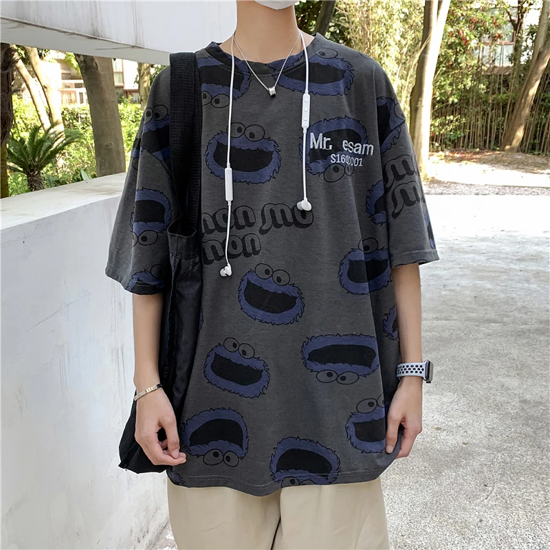

Cute Cartoon Printed Harajuku T-shirt Men Korean Fashion Clothes Retro Popular Hip Hop Unisex Streetwear Oversized T Shirt