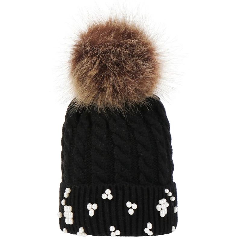 

Baby Boy Girl Winter Knit whit Pearl Warm Soft Beanie Hat Hairball Cap for Children Caps Hats Newborn Photography Autumn