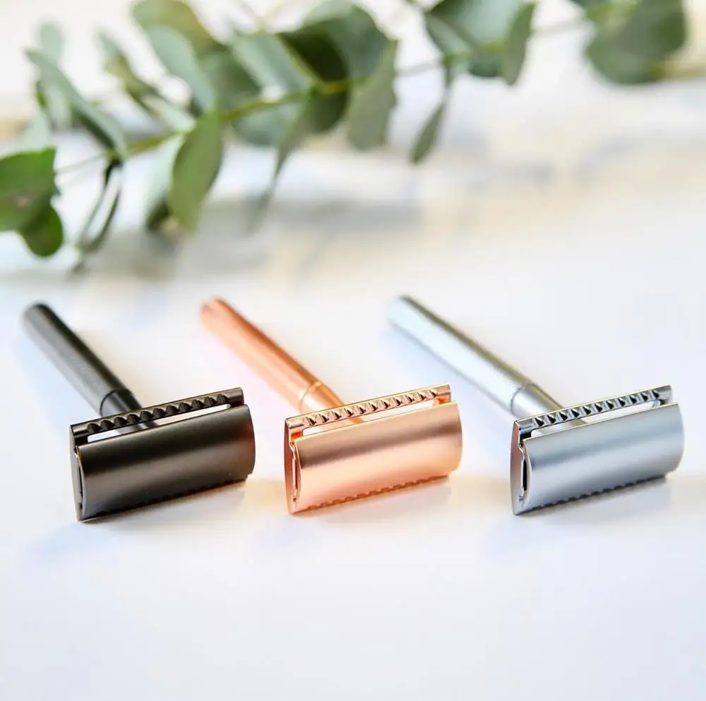 DDPGGL Safety Razor Men's Double Edge Zinc Alloy Manual Shaving Chrome Silver Women Hair Removal Shaver 10 Blades | Красота и