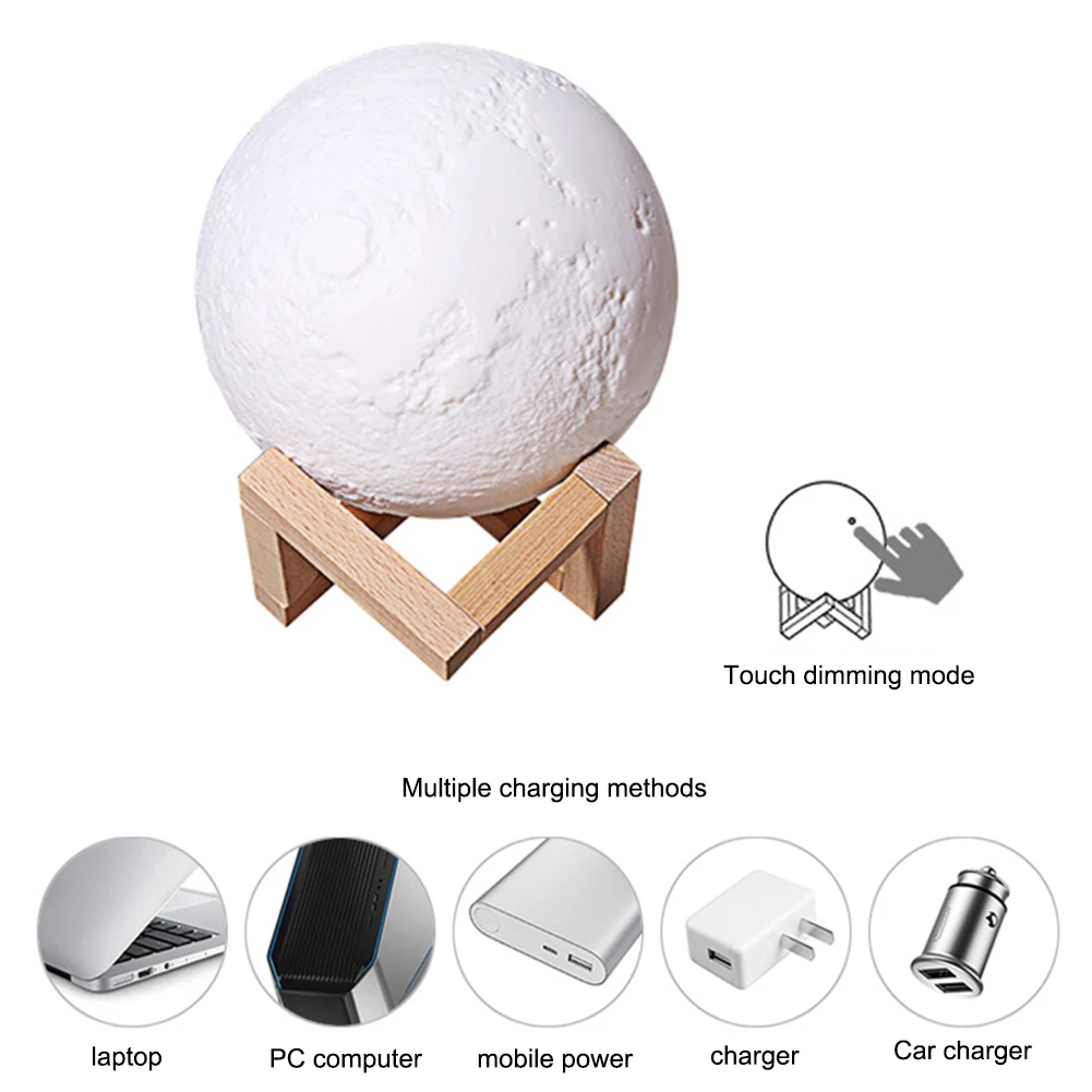 

3D Print Galaxy Moon Lamp Night Light USB Rechargeable Creative Home Decor Globe Bedroom Children Valentine's Day Gift for Home