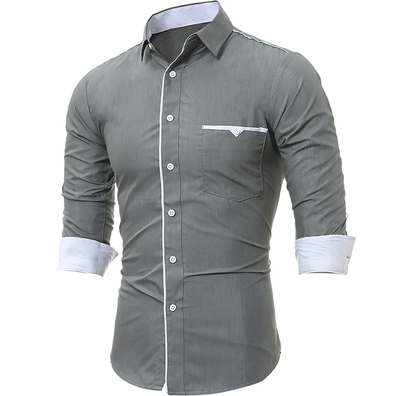 

Men's Slim Fit Long Sleeve Button Down Dress Shirt Color Block Formal Work Shirt