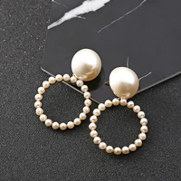 new big pearl earrings round earrings metal inlaid pearl earrings romantic sweet jewelry wedding party earrings for women