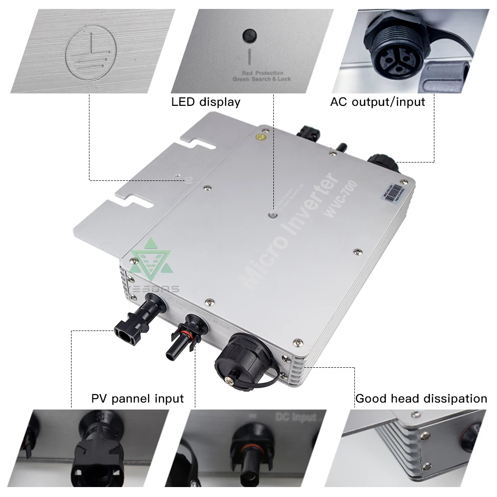WVC700 солнечный инвертор сетчатый MPPT водонепроницаемый микро Конвертор от 22 до 50 В