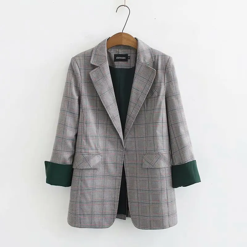 Повседневный пиджак размера плюс 2019 осенняя одежда модные свободные клетчатые