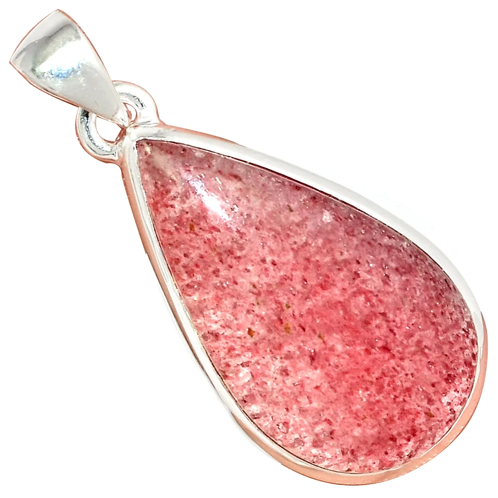 Подвеска из серебра 925 пробы с кварцем в виде клубники ювелирное изделие ручной