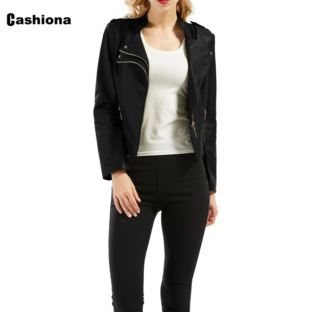 

Женская байкерская куртка из искусственной кожи, черная или Красная приталенная куртка из искусственной кожи на молнии с заклепками, осень ...