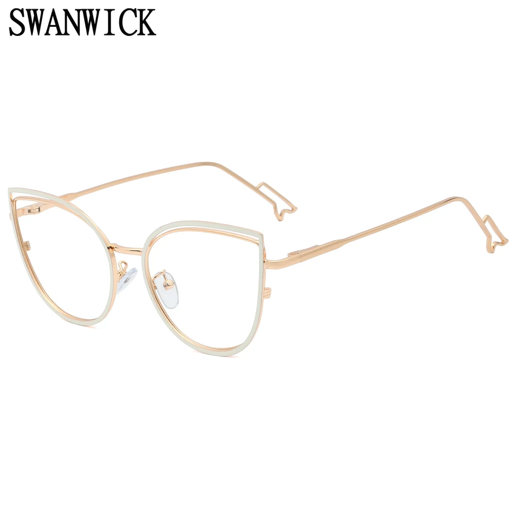 

Swanwick cat eye blue light blocking glasses female computer optical glasses frames fashion women metal retro black red clear