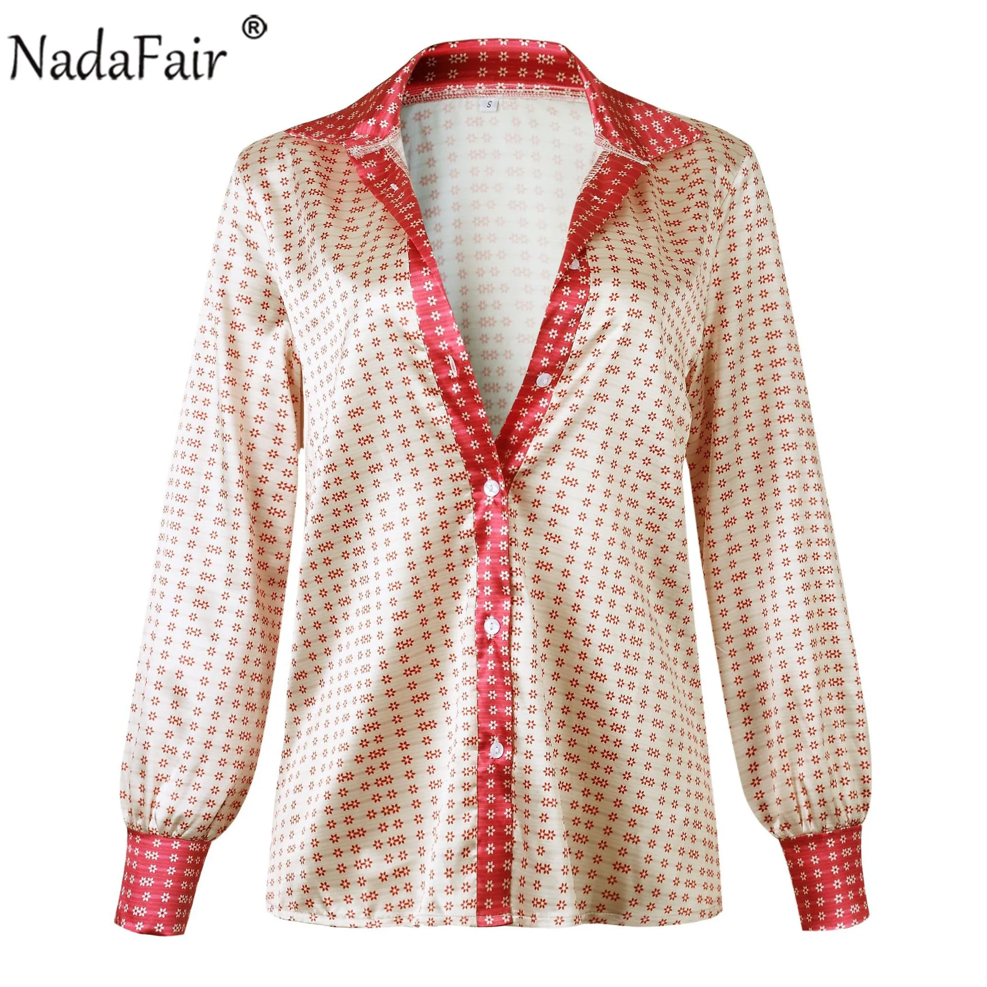 Женская атласная блузка Nadafair винтажная с цветочным принтом повседневные топы