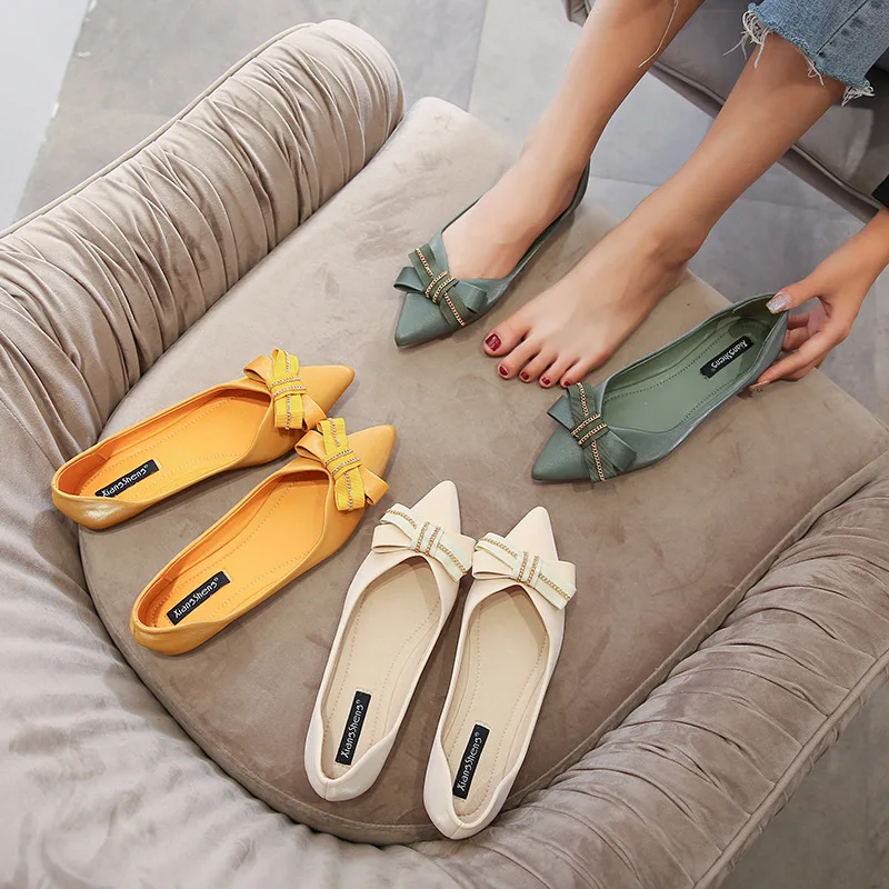 

Comfortable Shallow Mouth Slip on Shoes for Women Soft Sole Low Cut Pointed Toe Flat Single Shoes Female Shoe Large Size 43