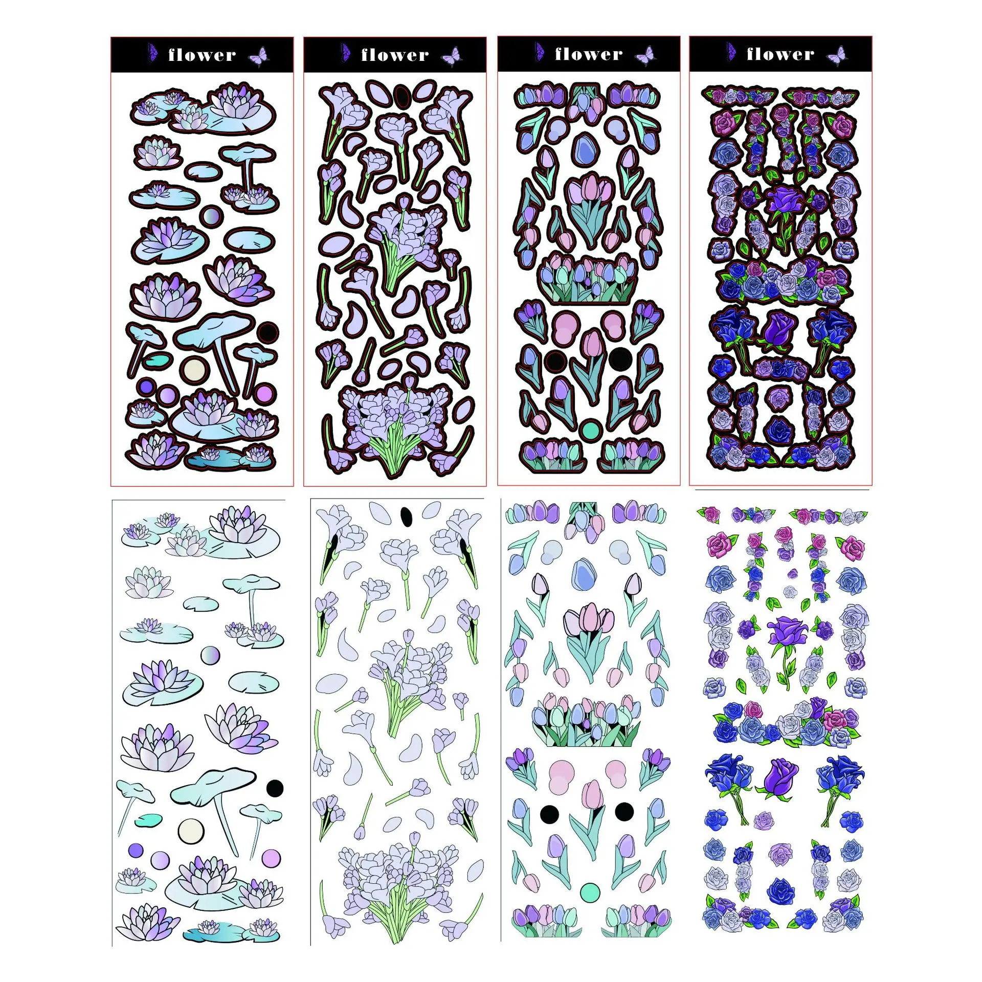 

Flashing Laser Film Flower Waterproof Sticker Diary Handbook Star Card Decoration Mobile Phone Sticker Cute Stationery Stickers