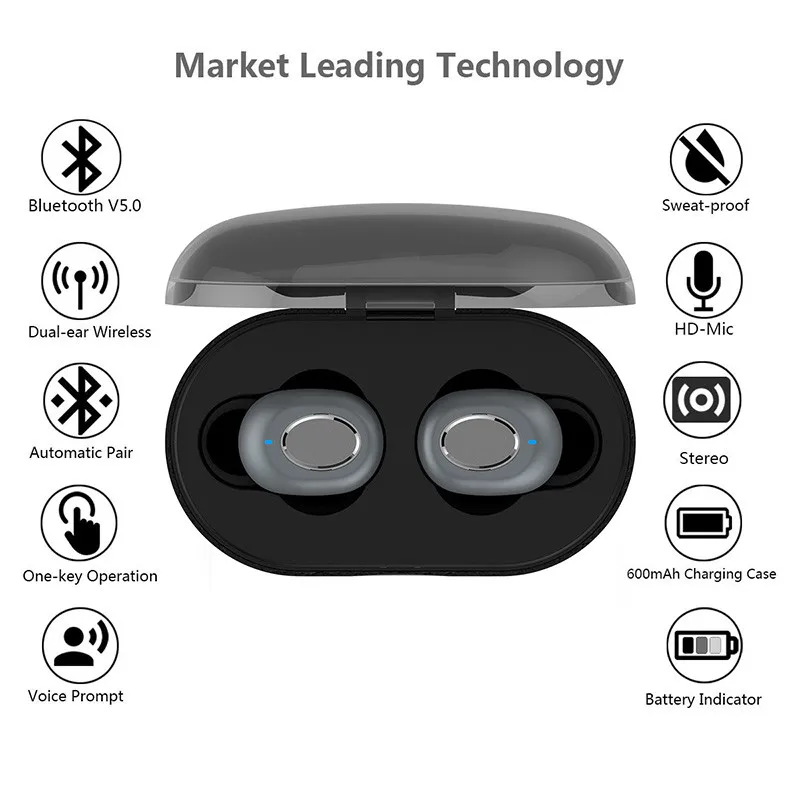 TWS, Bluetooth наушники V5.0, двойные, пшеничный вызов, в ухо, Спортивная гарнитура, IPX5, водонепроницаемая, мини стерео гарнитура, 600 мА/ч, зарядная коробка