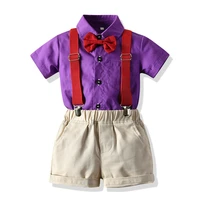 top and top fashion summer baby boy gentleman clothing set short sleeve bowtie shirt topssuspender shorts casual outfits bebes