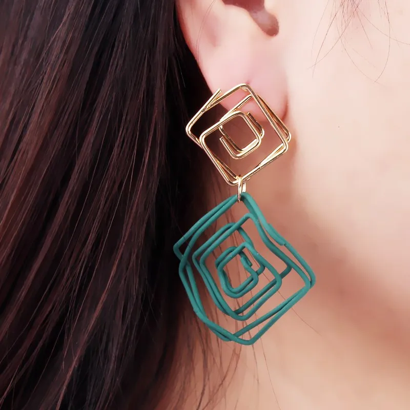 Лидер продаж серьги-подвески в форме ромба красного и желтого цвета квадратные