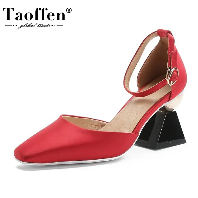 Женские босоножки на высоком каблуке Taoffen праздничные красные размеров 34-48 с