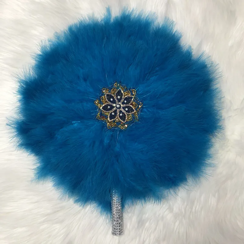 2pcs African Grey Turkey Feather Hand Fan Handmade Fans for Dance Wedding with Stones Double-sided Fan-30 | Дом и сад