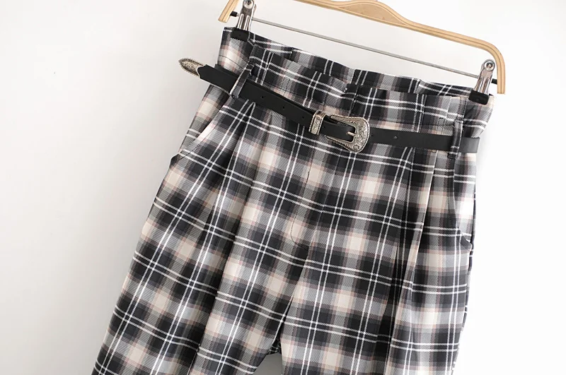 Женские клетчатые брюки осень 2019 Новая мода ремень Harmen дно свободный стиль