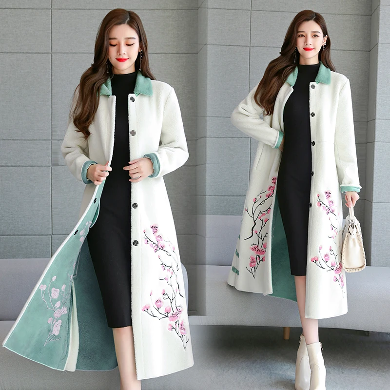 

Женское пальто средней длины из меха ягненка зима 2020 модное утепленное меховое пальто в этническом стиле
